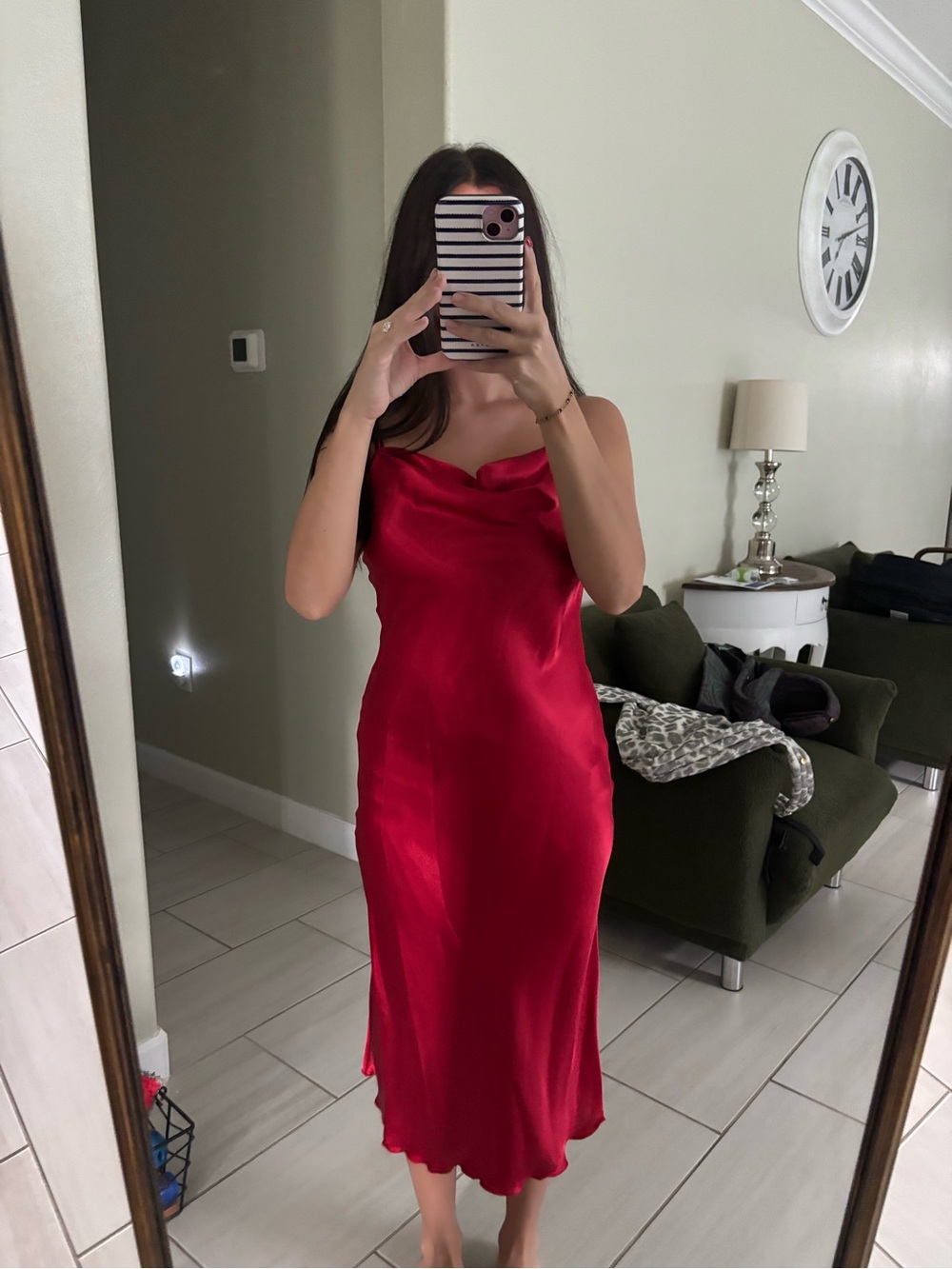 bebe Red Satin Cowl Midi Slip Dress